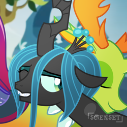 Size: 1280x1280 | Tagged: safe, artist:scienset, derpibooru exclusive, derpibooru import, queen chrysalis, thorax, changedling, changeling, changeling queen, g4, a better ending for chrysalis, duo, duo male and female, female, male, mother and child, mother and son, parent and child, reunion