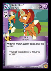 Size: 344x480 | Tagged: safe, derpibooru import, stellar flare, sunburst, pony, unicorn, g4, ccg, duo, enterplay, female, friends forever (set), glasses, horn, male, mare, mother and child, mother and son, my little pony collectible card game, parent and child, raised hoof, raised leg, solo focus, stallion
