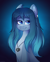 Size: 2278x2800 | Tagged: safe, artist:madelinne, derpibooru import, oc, oc only, oc:opal brona, lamia, original species, bust, jewelry, long hair, looking at you, necklace, portrait, smiling, smiling at you, smirk, solo