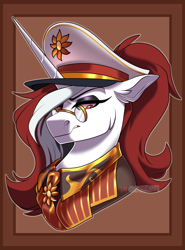 Size: 1224x1656 | Tagged: safe, artist:parrpitched, derpibooru import, oc, oc only, oc:red rocket, pony, unicorn, equestria at war mod, angry, clothes, eyeshadow, female, glasses, horn, makeup, serious, solar empire, solo, unicorn oc, uniform