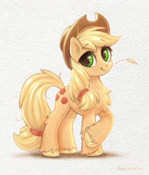 Size: 1700x2000 | Tagged: safe, artist:scheadar, derpibooru import, applejack, earth pony, pony, g4, chest fluff, solo, straw in mouth