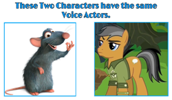 Size: 1168x684 | Tagged: safe, edit, edited screencap, screencap, quibble pants, earth pony, pony, rat, g4, season 6, stranger than fan fiction, animal, disney, male, patton oswalt, pixar, ratatouille, remy, same voice actor