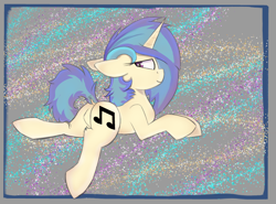 Size: 2700x2000 | Tagged: safe, artist:psychotix, derpibooru import, dj pon-3, vinyl scratch, unicorn, g4, aside glance, dock, ears, featureless crotch, floppy ears, horn, looking at you, lying down, prone, raised tail, resting, solo, tail, unicorn horn