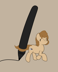 Size: 4127x5100 | Tagged: safe, artist:izzy64, derpibooru import, oc, oc only, oc:dust bunny, earth pony, pony, brown background, drawing, earth pony oc, pen, simple background, solo, tiny, tiny ponies