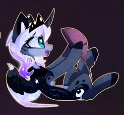 Size: 1628x1518 | Tagged: safe, artist:magnaluna, derpibooru import, princess luna, alicorn, pony, g4, cheek fluff, colored wings, crown, curved horn, cute, ear fluff, ears, eye clipping through hair, eyebrows, eyebrows visible through hair, female, heart, heart eyes, horn, horseshoe crab, jewelry, looking at something, lunabetes, mare, multicolored wings, open mouth, open smile, partially open wings, peytral, regalia, smiling, solo, wingding eyes, wings