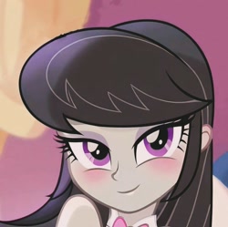 Size: 960x956 | Tagged: safe, ai content, derpibooru import, generator:stable diffusion, machine learning generated, octavia melody, human, equestria girls, g4, blushing, bowtie, female, looking at you, prompter needed, show accurate, smiling, solo