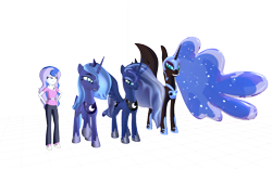 Size: 1920x1200 | Tagged: safe, artist:puzzlshield2, derpibooru import, nightmare moon, princess luna, vice principal luna, alicorn, human, pony, equestria girls, g4, 3d, 3d render, female, mmd, multiverse, png, princess of the night, s1 luna, self paradox, self ponidox, simple background, transparent background