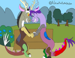 Size: 1009x792 | Tagged: safe, artist:adeanthepurpledragon, derpibooru import, discord, oc, oc:adean the draconequus, draconequus, shipping