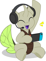 Size: 3731x5000 | Tagged: safe, artist:jhayarr23, derpibooru import, oc, oc only, oc:copycat, changedling, changeling, changedling oc, changeling oc, headphones, headset, microphone, nintendo switch, simple background, transparent background