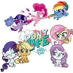 Size: 1255x1255 | Tagged: safe, derpibooru import, applejack, fluttershy, pinkie pie, potion nova, rainbow dash, rarity, twilight sparkle, twilight sparkle (alicorn), alicorn, earth pony, pegasus, pony, unicorn, g4, g4.5, my little pony: pony life, book, horn, simple background, white background