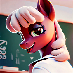 Size: 6000x6000 | Tagged: safe, ai content, derpibooru import, generator:pony diffusion v6 xl, generator:purplesmart.ai, generator:stable diffusion, machine learning generated, cheerilee, anthro, g4, absurd resolution, bedroom eyes, blouse, book, bust, chalkboard, classroom, female, generator:ponydiffusion, looking at you, looking back, milf, open mouth, open smile, prompter:yourclopaccount2, seductive look, smiling, smiling at you, solo, teacher, volumetric light
