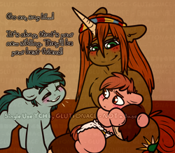 Size: 2000x1745 | Tagged: safe, artist:sexygoatgod, derpibooru import, oc, oc only, oc:little bud, pony, unicorn, age regression, baby, baby pony, commission, female, foal, horn, introduction, mare, transformation, trio, wip, ych sketch, younger, your character here