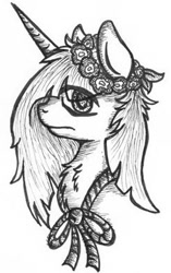 Size: 244x389 | Tagged: safe, artist:drakovyte, derpibooru import, oc, oc only, pony, unicorn, bust, female, grayscale, horn, mare, monochrome, portrait, simple background, solo, unicorn oc, white background