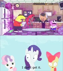 Size: 956x1080 | Tagged: safe, derpibooru import, edit, edited screencap, screencap, apple bloom, rarity, sweetie belle, butterfly, human, pony, g4, allan, allan (smiling friends), charlie, charlie (smiling friends), coughing, crying, dust, female, flying, glep, glep (smiling friends), humanoid, male, mare, mr. boss, mr. boss (smiling friends), pim, pim (smiling friends), sisterhooves social (awkwardness), smiling friends, sparkles