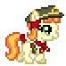 Size: 74x74 | Tagged: safe, artist:botchan-mlp, derpibooru import, tag-a-long, earth pony, pony, g4, animated, clothes, desktop ponies, female, filly, foal, gif, hat, pixel art, scarf, simple background, solo, sprite, transparent background, trotting