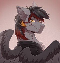 Size: 3245x3365 | Tagged: safe, artist:shchavel, derpibooru import, oc, oc only, pegasus, bust, looking at you, oc name needed, pegasus oc, portrait, simple background, smiling, smiling at you, wings