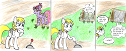 Size: 1900x775 | Tagged: safe, artist:fleximusprime, derpibooru import, oc, earth pony, pegasus, atg 2024, earth pony oc, newbie artist training grounds, traditional art, trap (device), wings