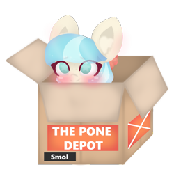 Size: 1225x1226 | Tagged: safe, artist:sodapop sprays, derpibooru import, coco pommel, earth pony, pony, box, ear fluff, ears, eye clipping through hair, looking at you, looking up, looking up at you, meme, ponies in boxes, simple background, solo, transparent background