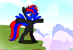 Size: 828x569 | Tagged: safe, artist:stephen-fisher, derpibooru import, oc, oc only, oc:stephen (stephen-fisher), alicorn, g4, alicorn oc, bipedal, cliff, horn, male, solo, spy suit, wings