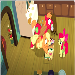 Size: 620x620 | Tagged: safe, derpibooru import, edit, edited screencap, screencap, apple bloom, applejack, big macintosh, braeburn, earth pony, pony, g4, over a barrel, season 1, season 7, the perfect pear, forced meme, meme, wrong aspect ratio