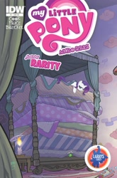 Size: 2063x3131 | Tagged: safe, artist:tony fleecs, derpibooru import, idw, rarity, pony, unicorn, g4, 2013, bags under eyes, bed, bedroom, blanket, candle, comic cover, cover, cover art, female, horn, indoors, jewelry, mare, mattress, micro-series #3, my little pony logo, my little pony micro-series, official comic, signature, tired, variant cover