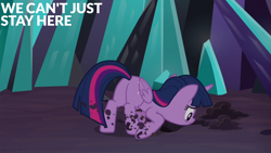 Size: 2000x1125 | Tagged: safe, derpibooru import, edit, edited screencap, editor:quoterific, screencap, twilight sparkle, twilight sparkle (alicorn), alicorn, g4, the beginning of the end, butt, crystal, digging, plot, solo