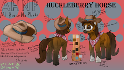 Size: 7680x4320 | Tagged: safe, artist:zlatdesign, derpibooru import, oc, oc:huckleberry horse, bandana, cowboy hat, glasses, hat, hoers, reference sheet, text