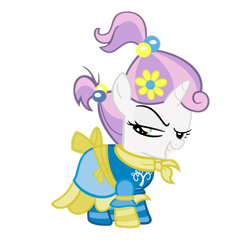 Size: 1600x1600 | Tagged: safe, artist:angel-the-bunny, derpibooru import, sweetie belle, pony, unicorn, g4, sisterhooves social, clothes, dress, eyebrows, female, filly, flower, flower in hair, foal, horn, raised eyebrow, scarf, simple background, socks, solo, transparent background, vector