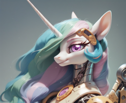 Size: 1024x832 | Tagged: safe, ai content, derpibooru import, generator:pony diffusion v6 xl, generator:stable diffusion, machine learning generated, princess celestia, anthro, robot, female, gynoid, prompter:teonanakatle, robolestia, roboticization, solo