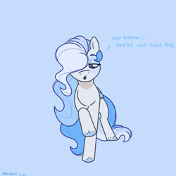 Size: 2480x2480 | Tagged: safe, artist:starburstuwu, derpibooru import, oc, oc only, oc:florid frost, pegasus, pony, dialogue, hair over one eye, male, pegasus oc, signature, simple background, solo