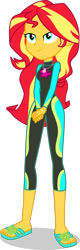 Size: 1280x4009 | Tagged: safe, artist:dustinwatsongkx, derpibooru import, sunset shimmer, human, equestria girls, g4, clothes, clothes swap, female, fluttershy's wetsuit, humanized, sandals, simple background, solo, swimsuit, swimsuit swap, transparent background, vector, wetsuit