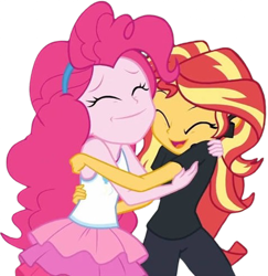 Size: 2451x2520 | Tagged: safe, derpibooru import, edit, edited screencap, editor:homersimpson1983, screencap, pinkie pie, sunset shimmer, human, equestria girls, g4, background removed, director shimmer, duo, duo female, eyes closed, female, hug, not a vector