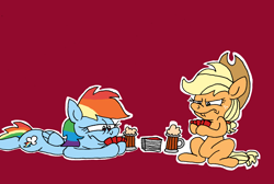 Size: 2666x1796 | Tagged: safe, artist:dragonboi471, derpibooru import, applejack, rainbow dash, pony, cider, playing card