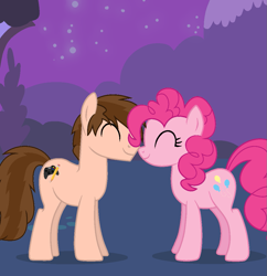 Size: 1047x1080 | Tagged: safe, artist:star-armour95, derpibooru import, pinkie pie, oc, oc:braden, earth pony, canon x oc, couple, eyes closed, female, male, mare, night, night sky, nose to nose, purple sky, sky, stallion, straight