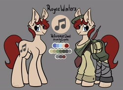 Size: 2805x2048 | Tagged: safe, artist:cupute, derpibooru import, oc, oc:royce winters, unicorn, equestria at war mod, gun, horn, reference sheet, weapon