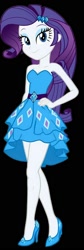 Size: 672x2000 | Tagged: safe, artist:lobo299, derpibooru import, rarity, human, equestria girls, g4, 2d, ankles, bare shoulders, breasts, cleavage, clothes, diamond, dress, eyeshadow, female, hairclip, hand on hip, high heels, legs, looking at you, makeup, rarity peplum dress, shoes, sleeveless, smiling, solo, strapless, waistband
