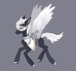 Size: 2656x2500 | Tagged: safe, artist:sivelu, derpibooru import, oc, oc only, pegasus, pony, adoptable, cape, chest fluff, clothes, gray background, male, simple background, solo, spread wings, stallion, wings