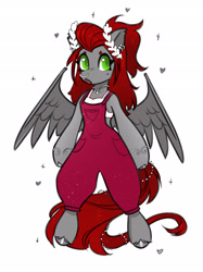 Size: 2022x2700 | Tagged: safe, artist:opalacorn, derpibooru import, oc, oc only, oc:void, pegasus, pony, semi-anthro, clothes, female, heart, heart eyes, laurel wreath, mare, overalls, simple background, white background, wingding eyes