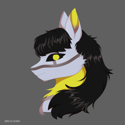 Size: 4134x4134 | Tagged: safe, artist:jjsh, derpibooru import, oc, oc only, pony, absurd resolution, black sclera, bust, female, gray background, looking at you, mare, portrait, simple background, smiling, solo