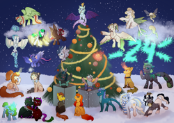 Size: 3508x2480 | Tagged: safe, artist:jjsh, derpibooru import, oc, oc only, alicorn, bat pony, dragon, earth pony, pegasus, pony, unicorn, bandage, bat pony oc, bat wings, box, celebration, cheering, christmas, christmas lights, christmas tree, clothes, cloud, collar, concave belly, confused, cute, cute face, dragon tail, dress, ear fluff, ears, evil, excited, female, fish tail, fluffy, fluffy mane, garland, glasses, happy, happy new year, hat, head turn, headphones, heterochromia, high res, holiday, hoodie, horn, hug, in a tree, laughing, leonine tail, long mane, long tail, looking at someone, looking at something, looking away, looking up, magic, magic aura, male, mare, new year, night, oc name needed, on a cloud, open mouth, raised hoof, raised leg, running, scarf, singing, sitting, sky, smiling, snow, sparkles, spread wings, stallion, sweater, tail, teeth, tongue, tongue out, tree, upside down, walking, wing fluff, wings, winter