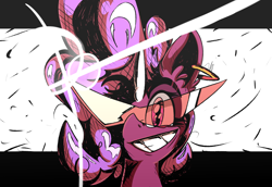 Size: 1930x1326 | Tagged: safe, artist:ybkathan, derpibooru import, oc, oc only, oc:dewulf, pony, unicorn, crossover, glasses, horn, kamina sunglasses, looking at you, smiling, solo, stylized, sunglasses, tengen toppa gurren lagann