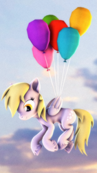 Size: 1089x1936 | Tagged: safe, artist:psfmer, derpibooru import, derpy hooves, pegasus, pony, g4, 3d, background pony, balloon, cloud, female, mare, ponytober 2023, smiling, solo, source filmmaker, unshorn fetlocks