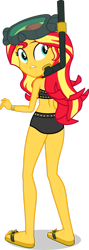 Size: 643x1800 | Tagged: safe, artist:dustinwatsongkx, derpibooru import, sunset shimmer, equestria girls, g4, unsolved selfie mysteries, alternate hairstyle, bikini, bracelet, bunset shimmer, butt, clothes, head turn, jewelry, midriff, my little pony equestria girls: better together, sandals, shadow, simple background, snorkel, solo, sunset shimmer's beach shorts swimsuit, swimsuit, transparent background, vector