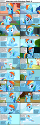 Size: 1282x4018 | Tagged: safe, derpibooru import, edit, edited screencap, screencap, gilda, rainbow dash, griffon, pegasus, pony, comic:celestia's servant interview, fall weather friends, g4, griffon the brush off, may the best pet win, sonic rainboom (episode), the mysterious mare do well, blushing, caption, cloud, cs captions, cute, dashabetes, facehoof, female, image macro, interview, looking at you, mare, raised hoof, raised leg, screencap reference, squee, text