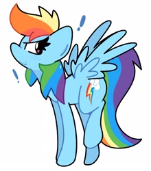 Size: 2182x2475 | Tagged: safe, artist:kindakismet, derpibooru import, rainbow dash, pony, g4, exclamation point, female, looking back, mare, solo, spread wings, wings