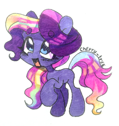 Size: 3840x4054 | Tagged: safe, artist:cherry_tree, derpibooru import, oc, oc only, earth pony, pony, chibi, cute, female, happy, multicolored hair, simple background, solo, traditional art, white background