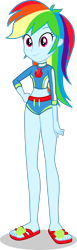 Size: 1220x3946 | Tagged: safe, artist:dustinwatsongkx, derpibooru import, rainbow dash, human, equestria girls, g4, applejack's beach shorts swimsuit, clothes, clothes swap, female, geode of super strength, magical geodes, sandals, simple background, solo, swimsuit, swimsuit swap, transparent background, vector