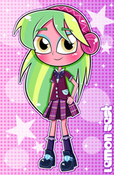 Size: 827x1258 | Tagged: safe, artist:sherbertstarkitty05, derpibooru import, lemon zest, equestria girls, g4, clothes, crystal prep academy uniform, female, headphones, pleated skirt, school uniform, skirt, solo