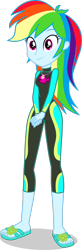 Size: 1280x3924 | Tagged: safe, artist:dustinwatsongkx, derpibooru import, rainbow dash, human, equestria girls, g4, clothes, clothes swap, female, fluttershy's wetsuit, sandals, simple background, solo, swimsuit, swimsuit swap, transparent background, vector