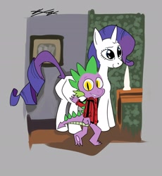 Size: 2260x2460 | Tagged: safe, artist:hollaholla69, derpibooru import, rarity, spike, dragon, pony, unicorn, g4, age difference, butt, cat eyes, clothes, duo, duo male and female, female, high res, horn, jacket, looking at you, male, michael jackson, plot, rearity, shipping, slit eyes, sparity, spikeal jackson, straight, thriller, thriller jacket